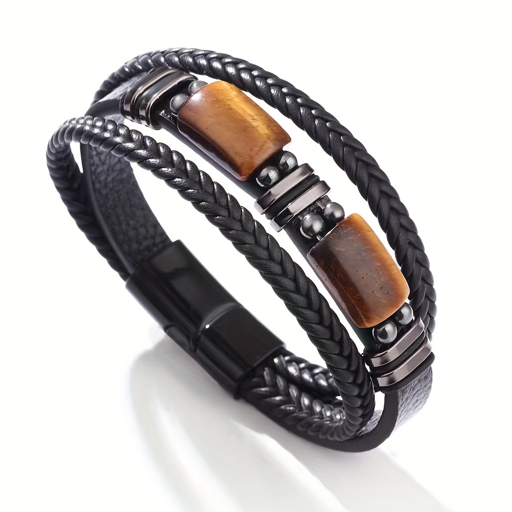 Three Layer Tiger's Eye Bracelet for Men